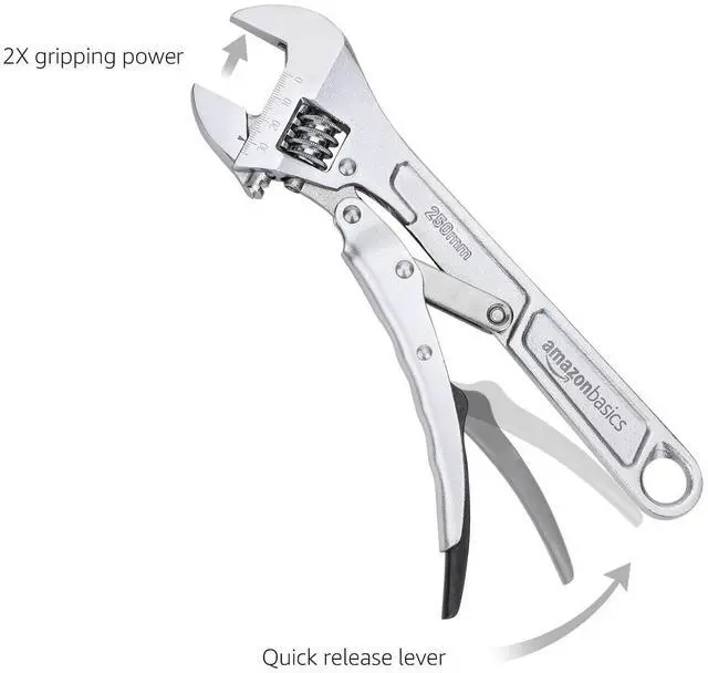 Alt view image 5 of 7 - 10 inch Locking Adjustable Wrench, Precision Machined, Rust Resistant, 2.7 inch x 0.75 inch