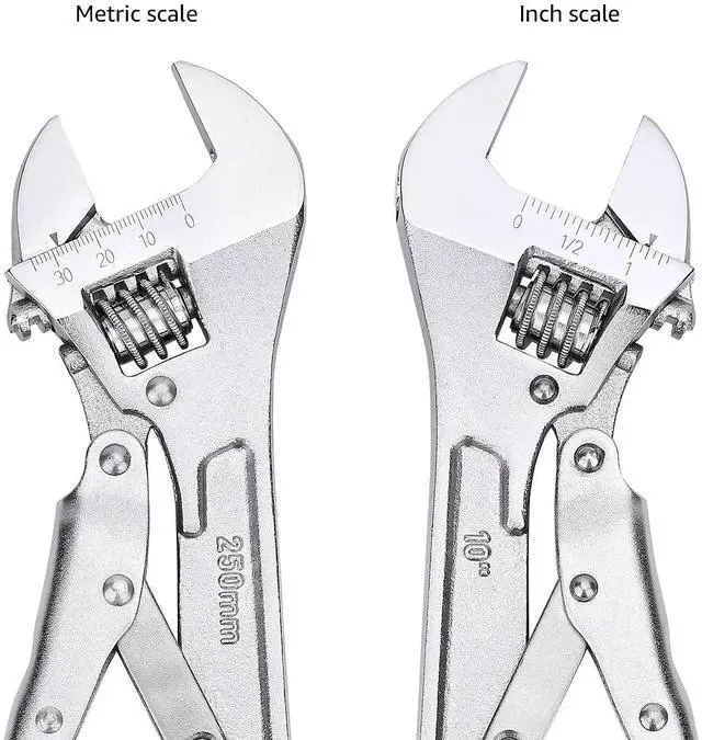 Alt view image 4 of 7 - 10 inch Locking Adjustable Wrench, Precision Machined, Rust Resistant, 2.7 inch x 0.75 inch