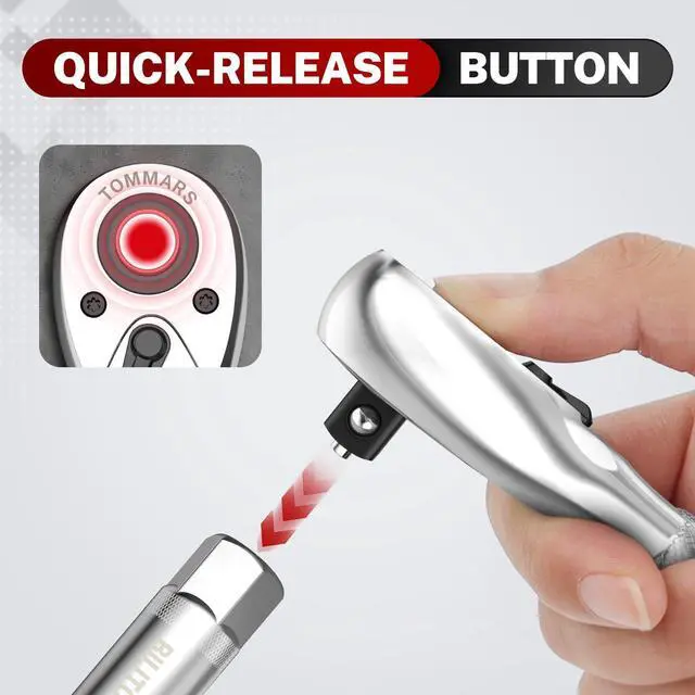Alt view image 6 of 7 - Stubby Ratchet Set 1/4" 3/8" 1/2" Drive Socket Wrench | Hand Tool for Mechanics, 72 Tooth 5-degree swing arc, Quick Release, Reversible