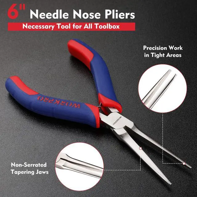 Alt view image 2 of 7 - 6" Needle Nose Pliers (Smooth Jaw), Mini Long Nose Pliers with Comfort Grip Handles, Jewelry Pliers for Wire Wrapping, Crafts, Jewelry Making Supplies, 6" 1PC