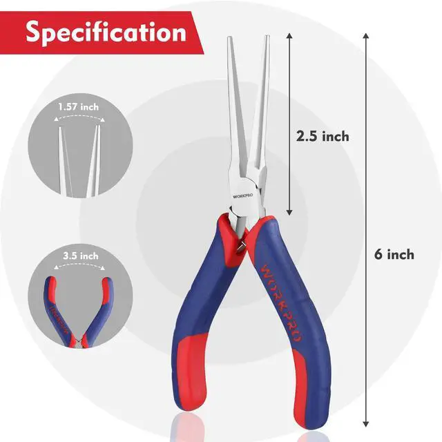Alt view image 3 of 7 - 6" Needle Nose Pliers (Smooth Jaw), Mini Long Nose Pliers with Comfort Grip Handles, Jewelry Pliers for Wire Wrapping, Crafts, Jewelry Making Supplies, 6" 1PC