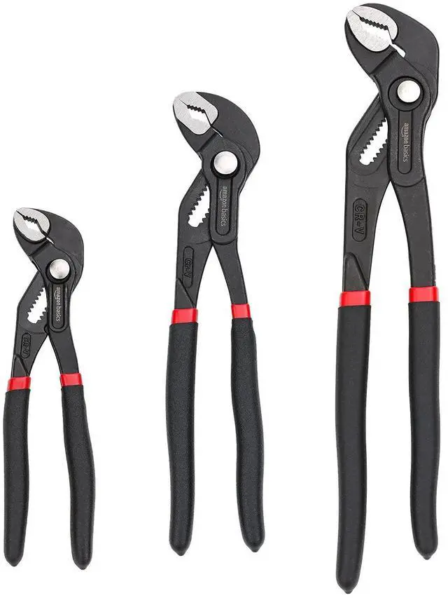 Main image of 3-Piece Quick Release Groove Joint Pliers Set, Drop Forged Chrome Vanadium Steel with Comfortable Rubber Grip, Adjustable, 7-inch, 10-inch, and 12-inch, Black