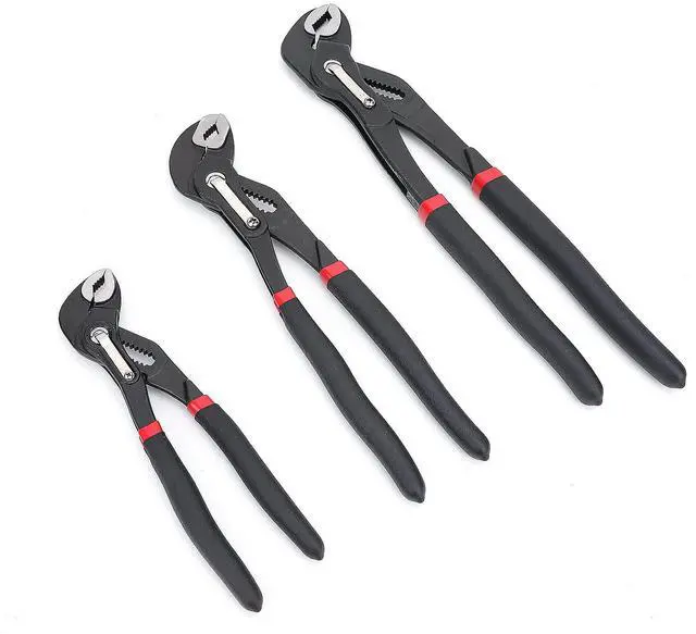 Alt view image 2 of 5 - 3-Piece Quick Release Groove Joint Pliers Set, Drop Forged Chrome Vanadium Steel with Comfortable Rubber Grip, Adjustable, 7-inch, 10-inch, and 12-inch, Black