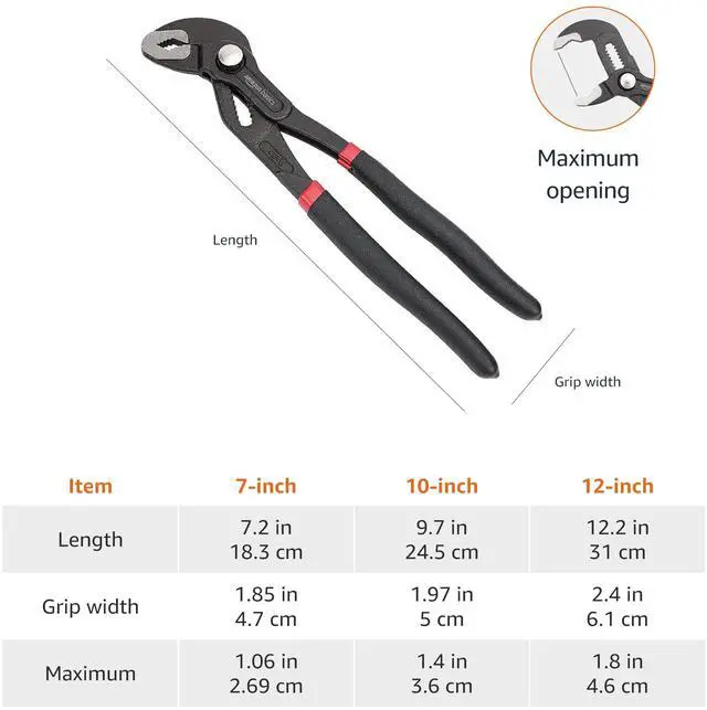 Alt view image 4 of 5 - 3-Piece Quick Release Groove Joint Pliers Set, Drop Forged Chrome Vanadium Steel with Comfortable Rubber Grip, Adjustable, 7-inch, 10-inch, and 12-inch, Black