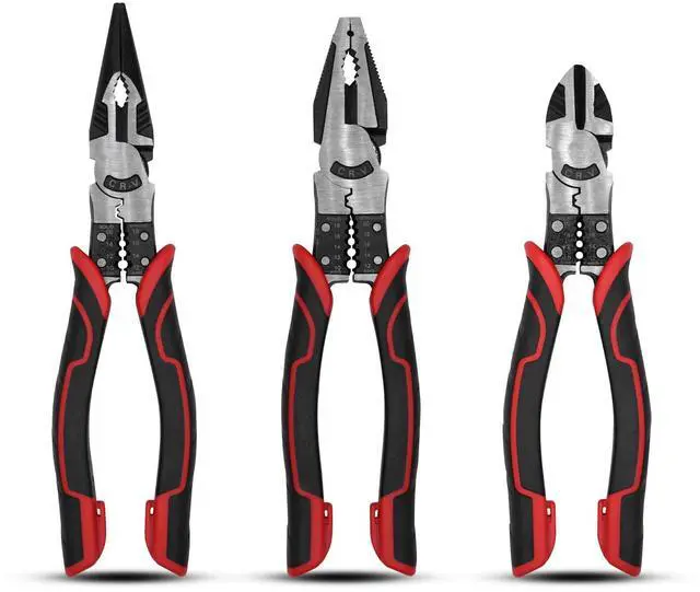 Main image of 3Pcs Heavy Duty Pliers Set, 5 in 1 Linesman/Diagonal Side Cutting/Needle Nose Pliers with Wire Stripper,Crimper and Cutter Function