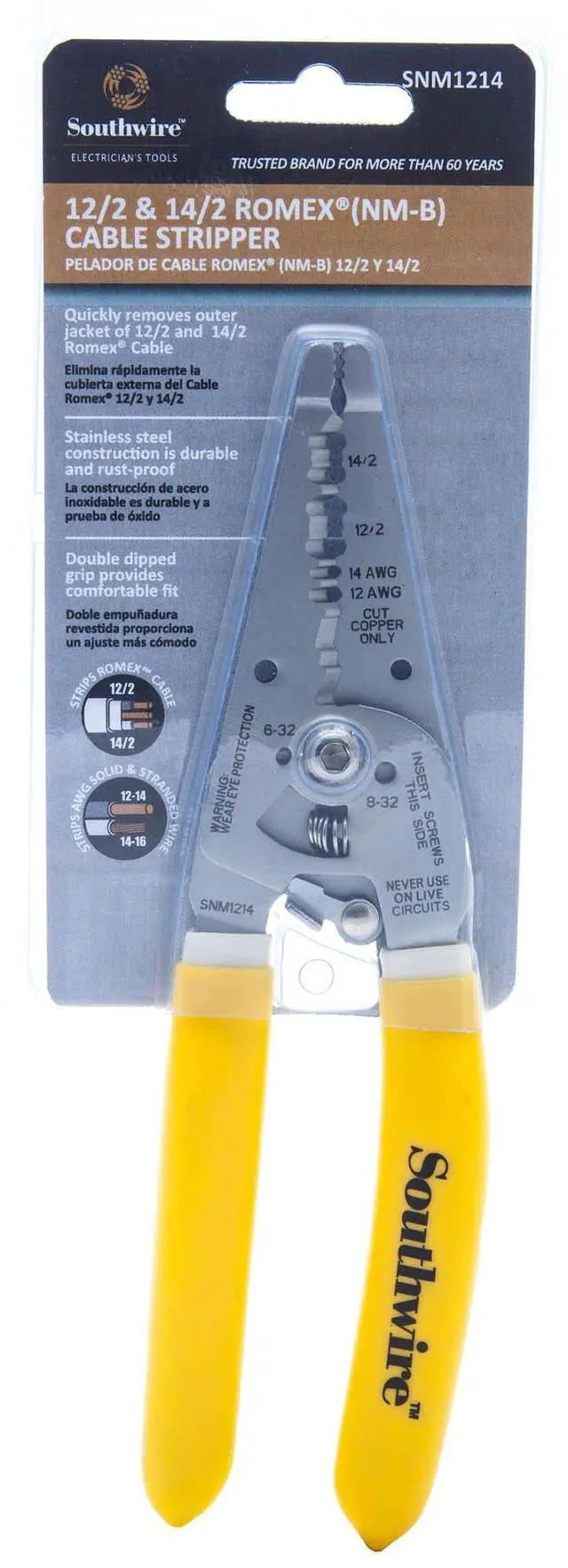 Alt view image 2 of 7 - Wire Stripper for 10/2 & 12/2 NM Romex - Multi-Purpose Electrical Tool - Stainless Steel Blades - Clean Cutting - Screw Shears - Compact Hand Tool for Jobsite Use