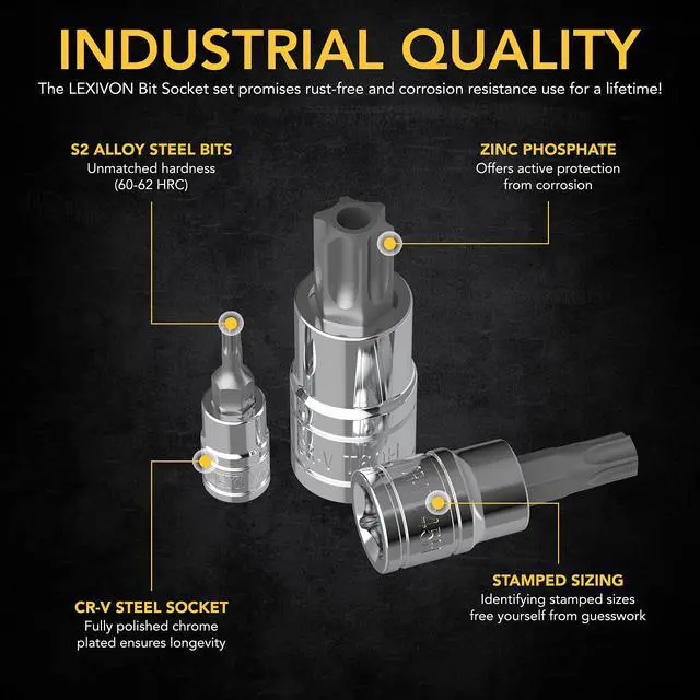 Alt view image 4 of 7 - Master TORX Bit Socket Set, Premium S2 Alloy Steel | Complete 34-Piece, Solid Star & Tamper Proof T6 ~ T70 | Enhanced Storage Case (LX-149)