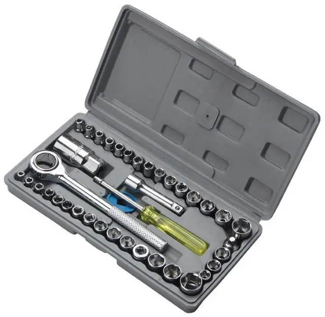Main image of 40-Piece 3/8-Inch Ratchet Socket Wrench Set with Storage Case, Includes 1/4-Inch & 3/8-Inch Drive SAE and Metric Sockets, Spinner Handle and Extension Bar for Auto Repair and Home Maintenance