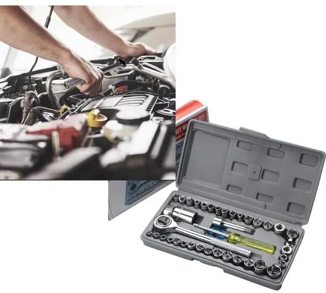 Alt view image 2 of 6 - 40-Piece 3/8-Inch Ratchet Socket Wrench Set with Storage Case, Includes 1/4-Inch & 3/8-Inch Drive SAE and Metric Sockets, Spinner Handle and Extension Bar for Auto Repair and Home Maintenance