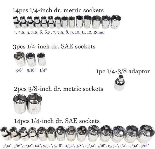 Alt view image 3 of 6 - 40-Piece 3/8-Inch Ratchet Socket Wrench Set with Storage Case, Includes 1/4-Inch & 3/8-Inch Drive SAE and Metric Sockets, Spinner Handle and Extension Bar for Auto Repair and Home Maintenance