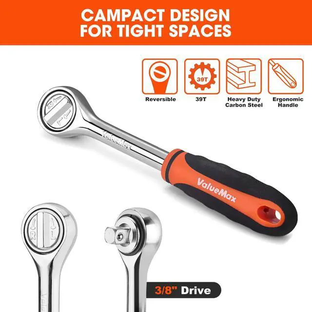Alt view image 3 of 7 - Metric 1/4" & 3/8" Drive Socket Set, 21PCS 4-19mm Socket Wrench Set, Car Tool Kit with Ratchet Wrench, Extension Bars, Adapter, Spinner Handle and Storage Case, for Automotive Repair