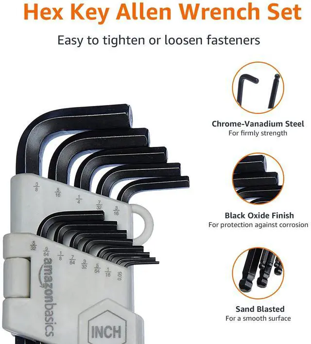 Alt view image 4 of 4 - Hex Key Allen Wrench, Long Arm, Ball End, Metric and Standard Sizes, Chrome Vanadium Steel, 26-Piece with Storage Case