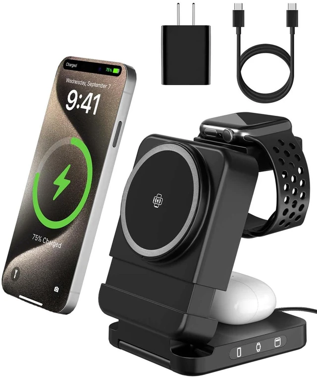 Main image of 3 in 1 Foldable Wireless Charger, 15W Qi2 Magnetic Charger Stand | For iPhone & Samsung, Apple Watch & Galaxy Watch, AirPods & Galaxy Buds, Travel-Friendly, 25W PD Adapter Included