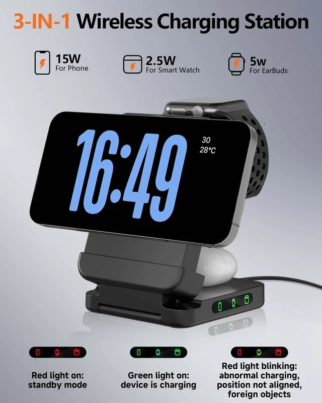 Alt view image 2 of 7 - 3 in 1 Foldable Wireless Charger, 15W Qi2 Magnetic Charger Stand | For iPhone & Samsung, Apple Watch & Galaxy Watch, AirPods & Galaxy Buds, Travel-Friendly, 25W PD Adapter Included