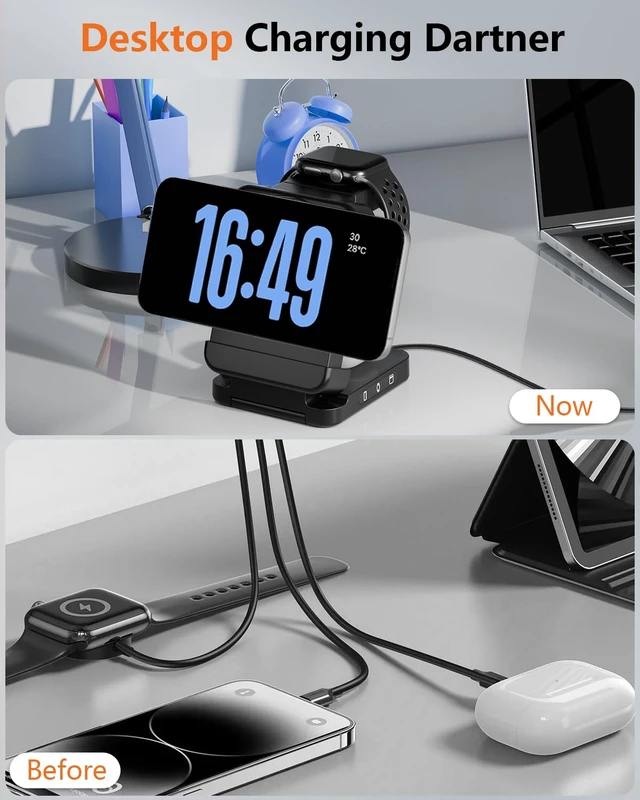 Alt view image 6 of 7 - 3 in 1 Foldable Wireless Charger, 15W Qi2 Magnetic Charger Stand | For iPhone & Samsung, Apple Watch & Galaxy Watch, AirPods & Galaxy Buds, Travel-Friendly, 25W PD Adapter Included