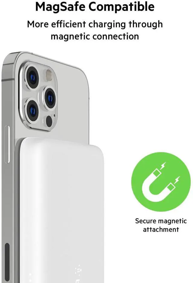 Alt view image 6 of 7 - Portable Charger, MagSafe Charger Wireless Power Bank - 7.5W Wireless Charger - Portable Magnetic Battery Pack - iPhone 16, 15, 14, 13, Plus, Pro, Max, AirPods, Google Pixel 10, etc. - White