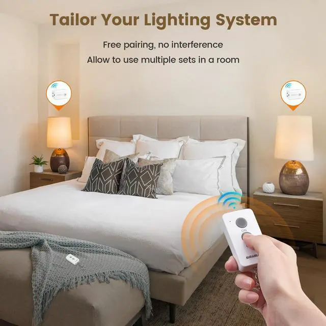 Alt view image 2 of 7 - Remote Control Outlet, Wireless Remote Light Switch, 100 FT, 15A/1875W, No Interference, Expandable Indoor Compact Side Outlet Plug for Lamps, Fans, Christmas Trees, Small Appliances