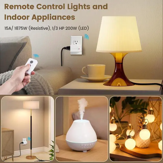 Alt view image 5 of 7 - Remote Control Outlet, Wireless Remote Light Switch, 100 FT, 15A/1875W, No Interference, Expandable Indoor Compact Side Outlet Plug for Lamps, Fans, Christmas Trees, Small Appliances