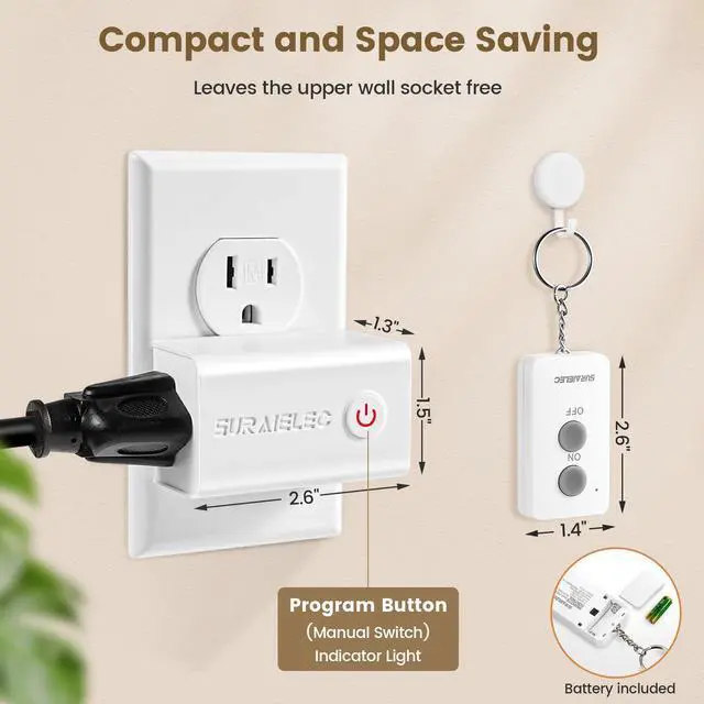 Alt view image 6 of 7 - Remote Control Outlet, Wireless Remote Light Switch, 100 FT, 15A/1875W, No Interference, Expandable Indoor Compact Side Outlet Plug for Lamps, Fans, Christmas Trees, Small Appliances