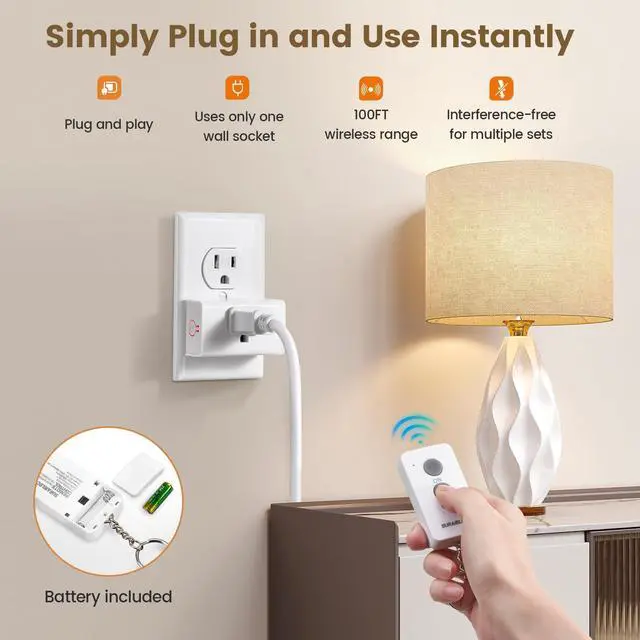 Alt view image 2 of 7 - Remote Control Outlet Plug, Wireless Light Switch, 100ft RF Range