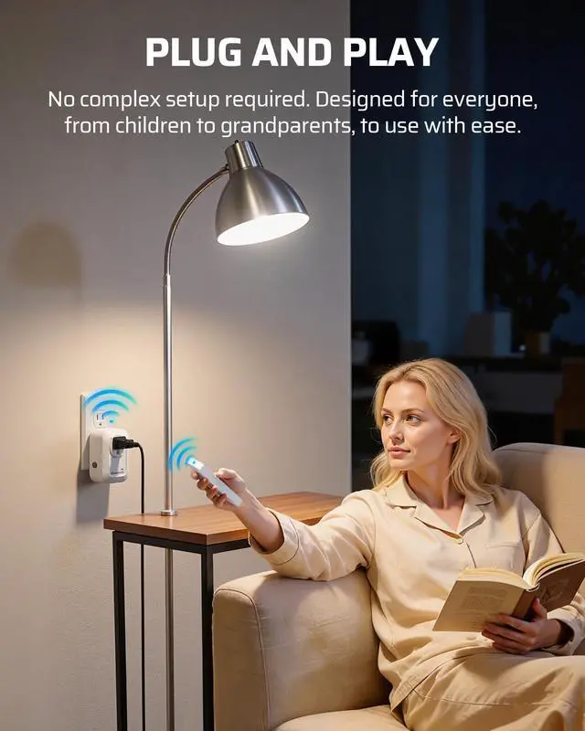 Alt view image 2 of 7 - Remote Control Outlet, Wireless Light Switch for Lamps, Fans, Household Appliances, Up to 100FT Range, Programmable Remote Outlet Switch, White