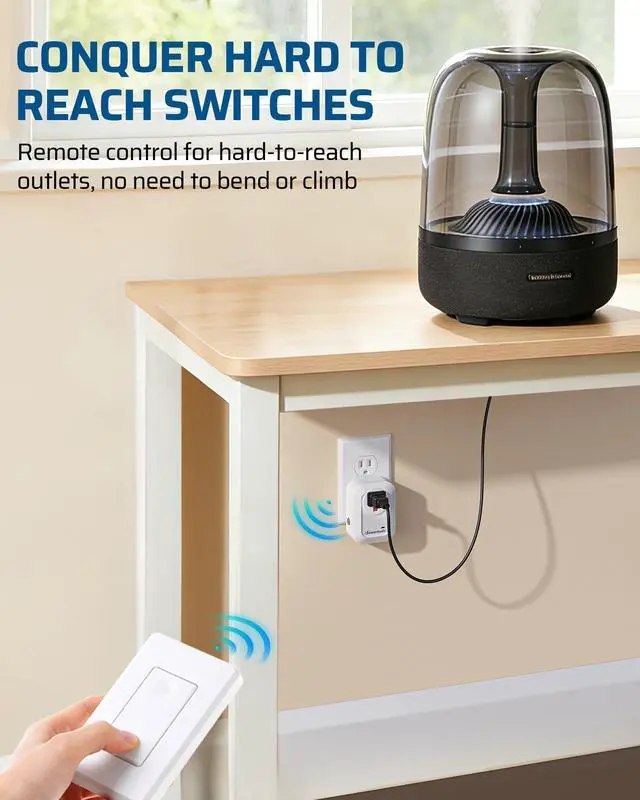 Alt view image 4 of 7 - Remote Control Outlet, Wireless Light Switch for Lamps, Fans, Household Appliances, Up to 100FT Range, Programmable Remote Outlet Switch, White