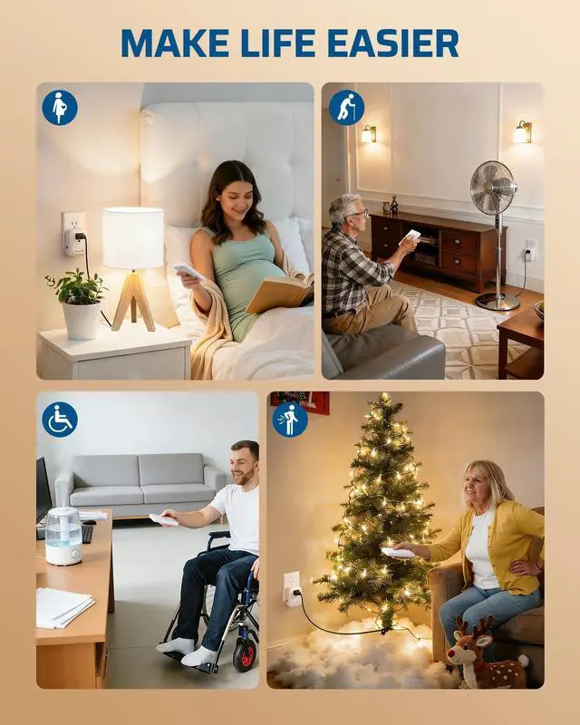 Alt view image 7 of 7 - Remote Control Outlet, Wireless Light Switch for Lamps, Fans, Household Appliances, Up to 100FT Range, Programmable Remote Outlet Switch, White