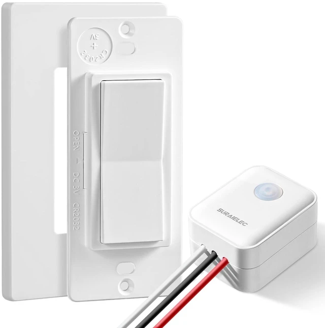 Main image of Upgraded Antenna Wireless Light Switch Kit, Decorator Wall Plate | Stable RF Signal in Metal Boxes, 100 ft Range, 15 AMP Decora Rocker Remote Light Switch with Receiver, Neutral Wire Required