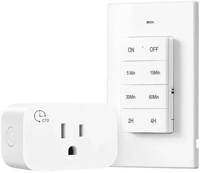 Main image of Indoor Outlet Timer with Remote, 100FT Remote Control Outlet with 5/15/30/60Min & 2/4Hrs Countdown, 15A/1875W Light Timer for Lamps, Fans, Household Appliance