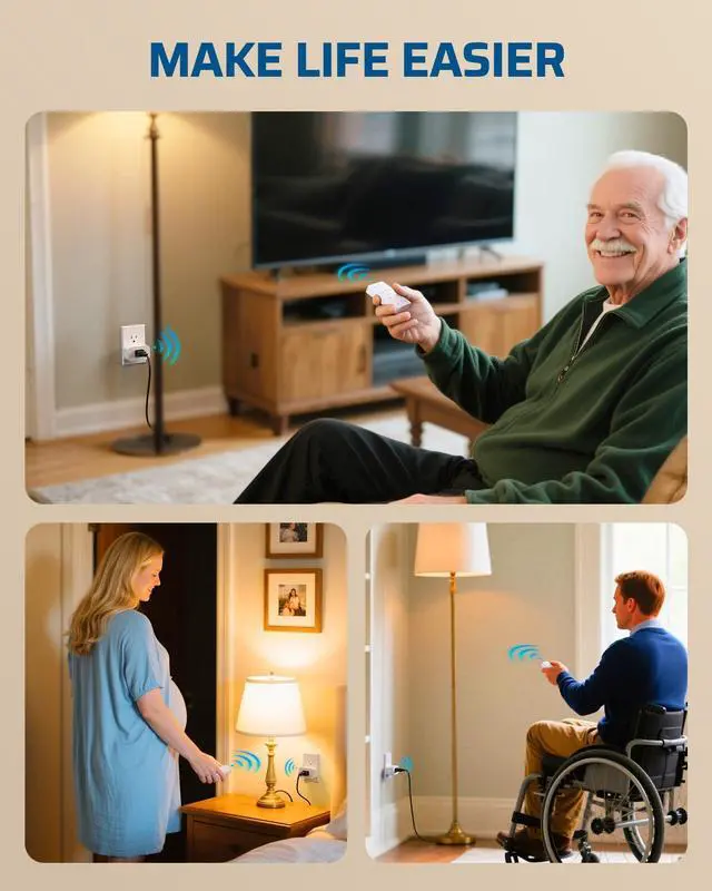 Alt view image 6 of 7 - Indoor Outlet Timer with Remote, 100FT Remote Control Outlet with 5/15/30/60Min & 2/4Hrs Countdown, 15A/1875W Light Timer for Lamps, Fans, Household Appliance