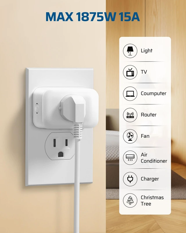 Alt view image 2 of 7 - Remote Control Outlet Plug, 15A/1875W Wireless Light Switch 1 Remote & 1 Outlet, 100FT RF Signal, No Wiring Needed, 125V/60Hz, Ideal for Lamps, Lights, Household Appliances