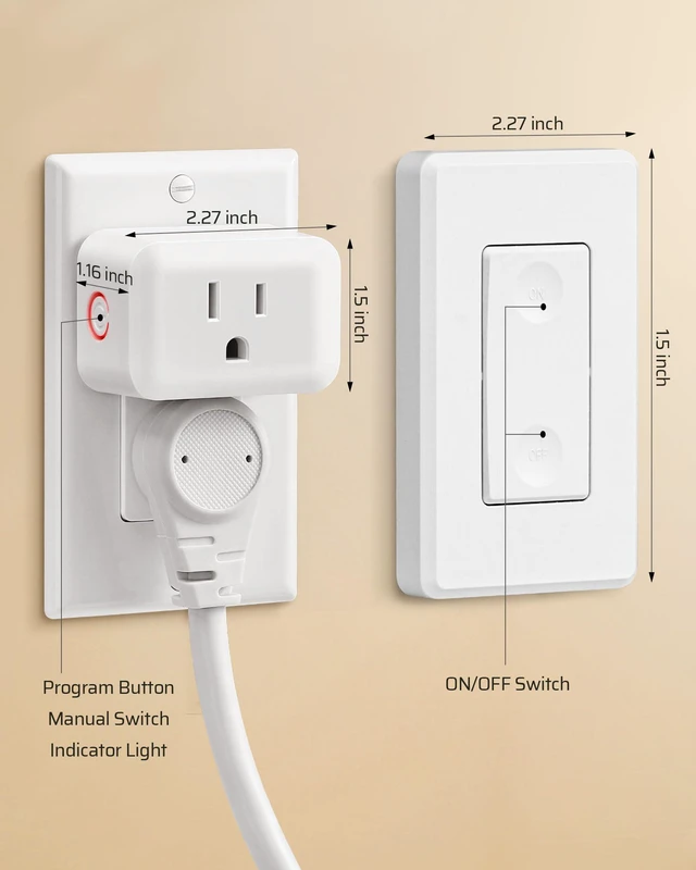 Alt view image 7 of 7 - Remote Control Outlet Plug, 15A/1875W Wireless Light Switch 1 Remote & 1 Outlet, 100FT RF Signal, No Wiring Needed, 125V/60Hz, Ideal for Lamps, Lights, Household Appliances
