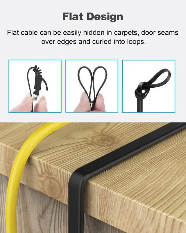 Alt view image 5 of 7 - CAT 6 Ethernet Cable 50ft Black, High Speed Solid Flat CAT6 Gigabit Internet Network LAN Patch Cords, Bare Copper Snagless RJ45 Connector for Modem, Router, Computer (50ft, Black)