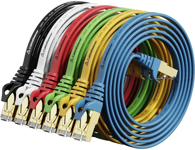 Main image of CableGeeker Cat7 Shielded Flat Ethernet Patch Cables 3ft 6Pack, Multicolor | 10Gbps/600MHz, 30AWG Stranded Copper, S/STP Shielding, Gold-Plated RJ45, for Routers, PCs, Gaming, and Streaming