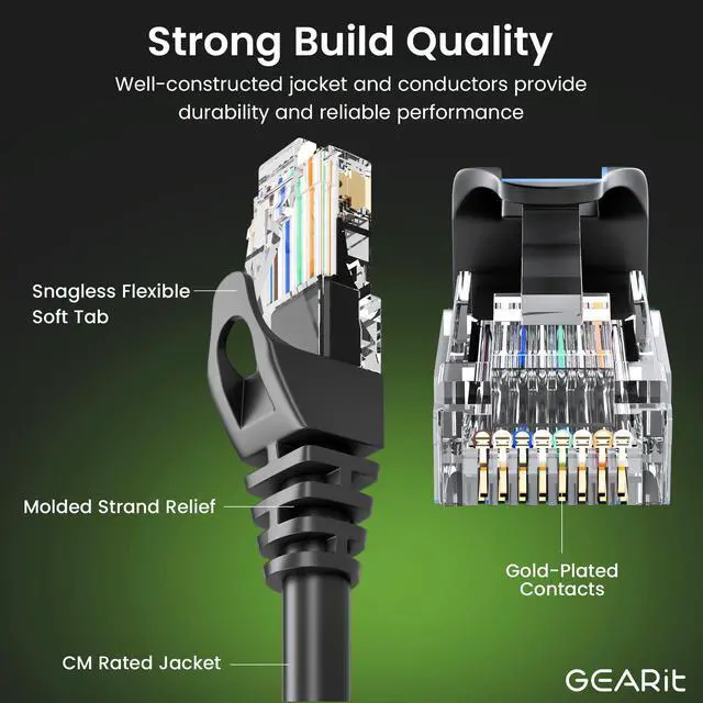 Alt view image 2 of 7 - Cat 6 Ethernet Patch Cable 0.5 ft Black (10 Pack) - Cat6 Patch Cables 0.5 ft Black/Ethernet Patch Cable, 10Gbps 24AWG Pure Copper, Snagless RJ45 for Router, Switch, PC, PS5, Server