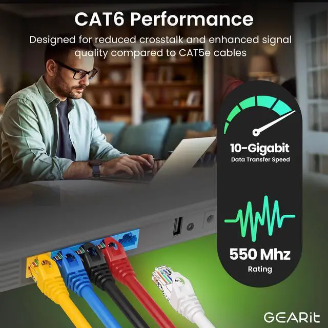 Alt view image 4 of 7 - Cat 6 Ethernet Patch Cable 0.5 ft Black (10 Pack) - Cat6 Patch Cables 0.5 ft Black/Ethernet Patch Cable, 10Gbps 24AWG Pure Copper, Snagless RJ45 for Router, Switch, PC, PS5, Server