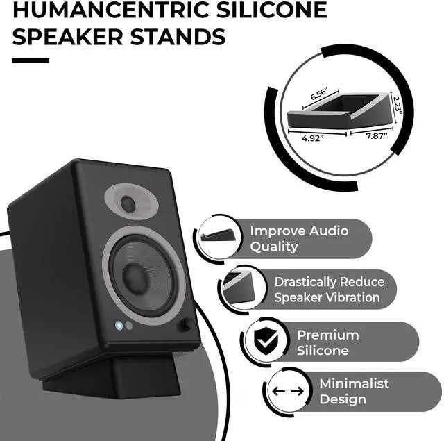 Alt view image 2 of 7 - Desktop Speaker Stands Wedge for Medium Speakers, Anti Vibration Silicone Angled Riser for Computer, Bookshelf, and Studio, Compatible with A5+, HD4, HD6, P4, HDP6 and More
