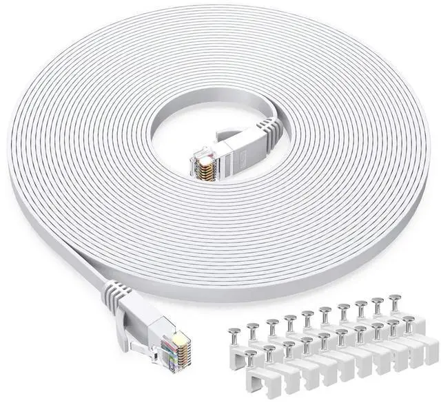 Main image of Cat6 Ethernet Cable 20 FT White, Cat-6 Flat RJ45 Computer Internet LAN Network Ethernet Patch Cable Cord - 20 Feet
