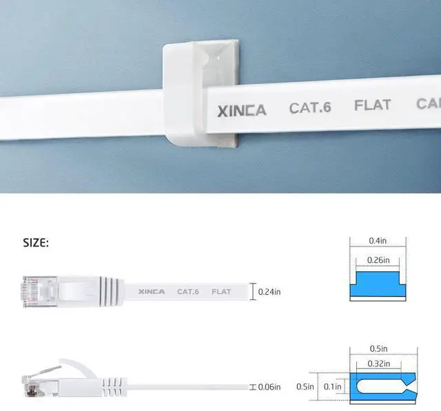 Alt view image 4 of 7 - Cat6 Ethernet Cable 50 ft White Gigabit Flat Network LAN Cable with 25 pcs Cable Clips Snagless Rj45 Connectors for Computer, Modem, Router Faster Than Cat5e/Cat5
