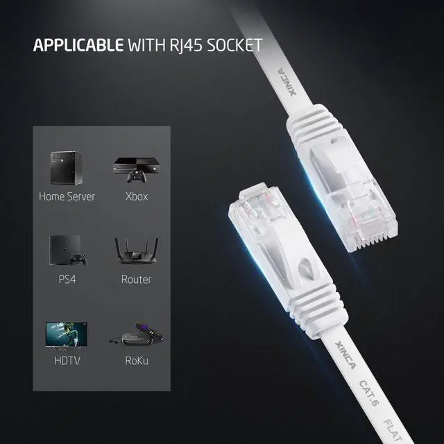 Alt view image 5 of 7 - Cat6 Ethernet Cable 50 ft White Gigabit Flat Network LAN Cable with 25 pcs Cable Clips Snagless Rj45 Connectors for Computer, Modem, Router Faster Than Cat5e/Cat5