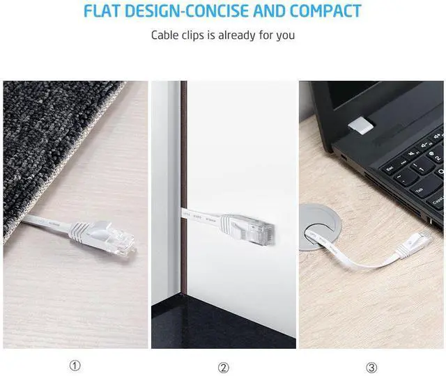 Alt view image 6 of 7 - Cat6 Ethernet Cable 50 ft White Gigabit Flat Network LAN Cable with 25 pcs Cable Clips Snagless Rj45 Connectors for Computer, Modem, Router Faster Than Cat5e/Cat5