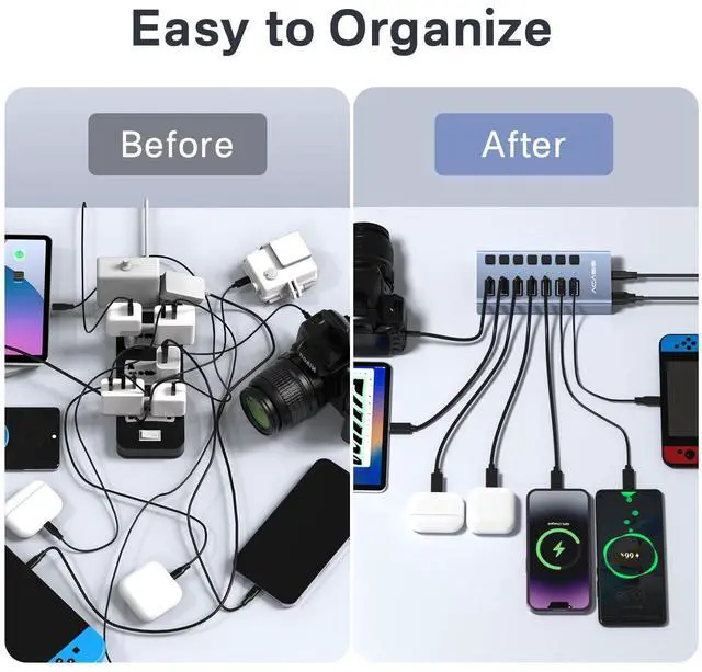 Alt view image 7 of 7 - Powered USB 3.2 Hub, 7 Ports USB 3.2 Hub with 10Gbps Data Speed, Aluminum Housing, USB Hub Powered with 24W Power Adapter, USB Hub for PC/Laptop, Computer, Flash Drive, Printer, Camera