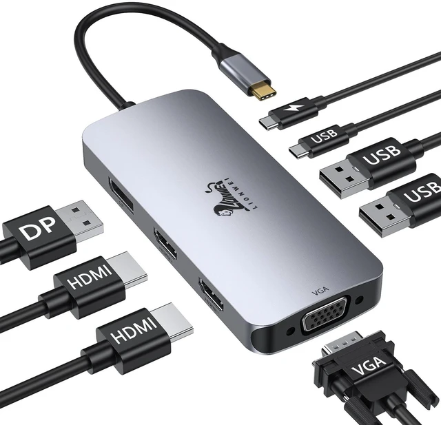 Main image of USB C Docking Station Dual Monitor, Laptop Docking Station 3 Monitors Quadruple Display with Dual 4K HDMI, DP, VGA, 100W PD, 3 USB C/A 2.0, Laptop Dock for Dell, Lenovo, HP, Surface