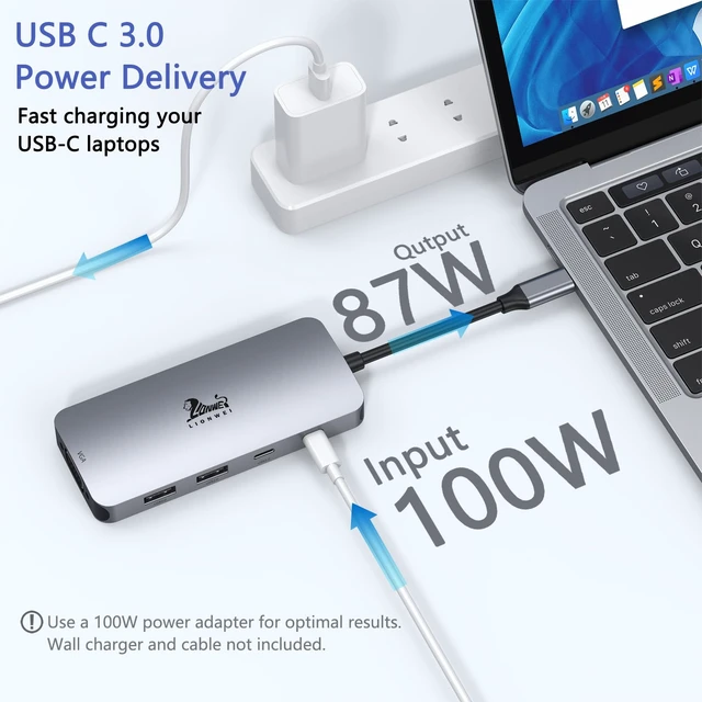 Alt view image 5 of 6 - USB C Docking Station Dual Monitor, Laptop Docking Station 3 Monitors Quadruple Display with Dual 4K HDMI, DP, VGA, 100W PD, 3 USB C/A 2.0, Laptop Dock for Dell, Lenovo, HP, Surface