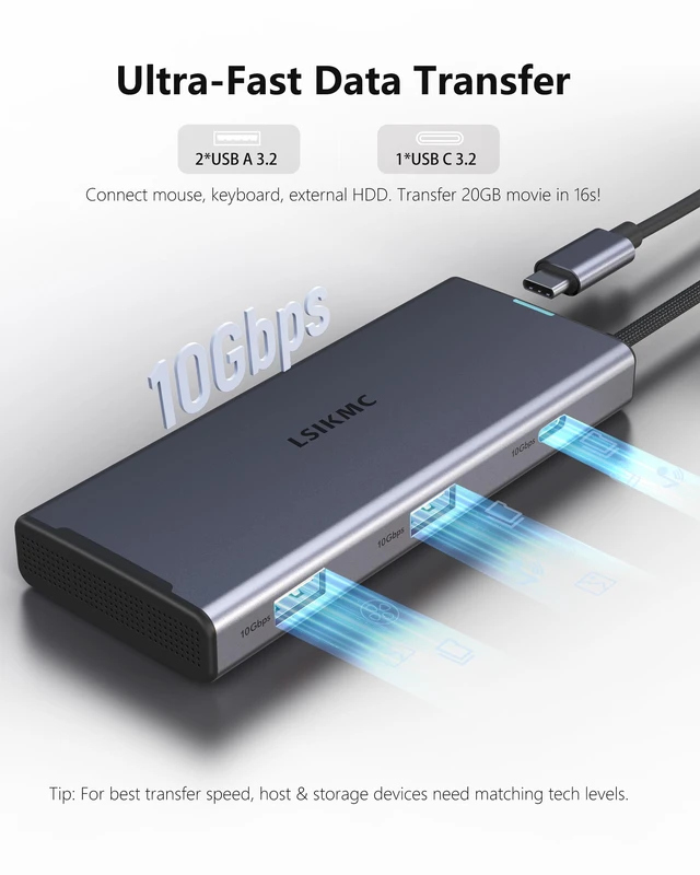 Alt view image 7 of 7 - Docking Station 3 Monitors, 7 in 1 USB-C Docking Station with Dual HDMI 4K@60Hz & Single DisplayPort (8K@30Hz/ 4K@144Hz), 100W PD, 10Gbps 3X USB, USB C Hub Compatible with Dell/HP/Lenovo and More