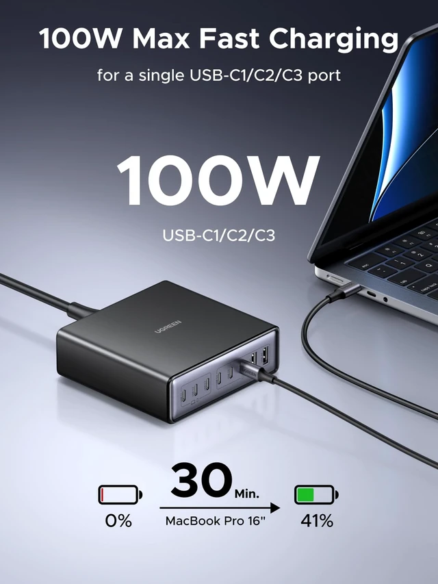 Alt view image 3 of 20 - UGREEN Nexode 200W GaN USB C Charging Station, 8-Port Desktop Charger with PD 100W for MacBook Pro 16"/Air, Dell XPS, iPad Pro, iPhone 17/16/15, Galaxy S25/S24, Pixel 10/9