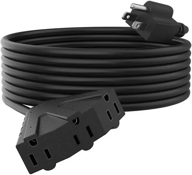 Main image of 25FT Outdoor Extension Cord with Multiple Outlets | 14 Gauge, 3-Outlet, SJTW, 15A 14AWG 1875W SJTW, ETL Listed - Great for Garage, Garden and Home, Black