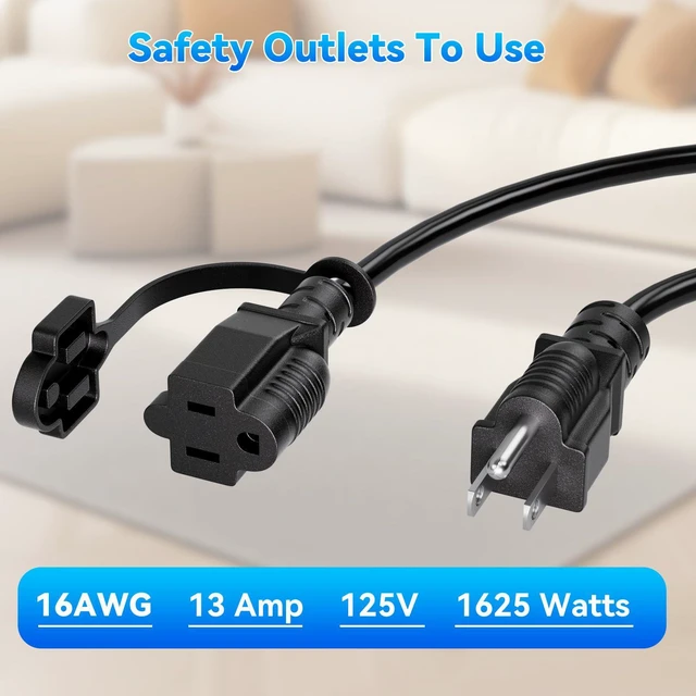 Alt view image 4 of 7 - 50 Feet Outdoor Extension Cord, SJTW 16AWG/13A Grounded Outlet Cord | NEMA 5-15P to NEMA 5-15R, Heavy Duty Power Cord For Home Office Use, ETL Listed