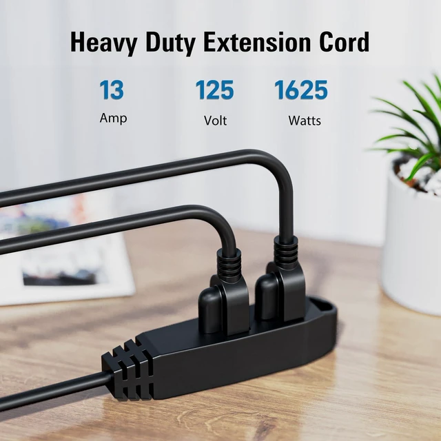 Alt view image 2 of 7 - 100 FT 3 Outlet Extension Cord, 16/3 SJTW Grounded Cord, Black