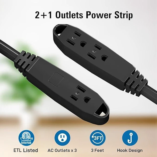 Alt view image 3 of 7 - 100 FT 3 Outlet Extension Cord, 16/3 SJTW Grounded Cord, Black